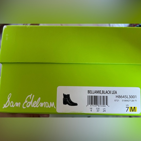 Sam Edelman Bellamie Block Heel Black Leather Booties 7 - Picture 8 of 8
